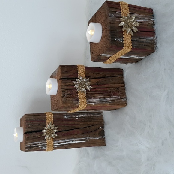 Farmhouse Rustic Wooden Candleholders Set of Three - Picture 1 of 5